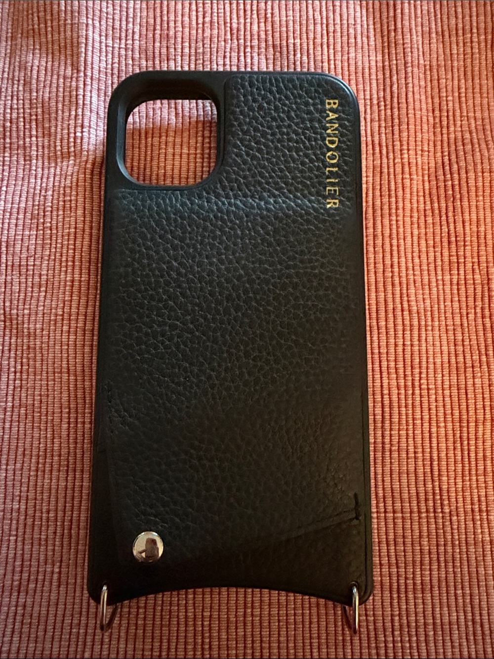 Bandolier Black Leather Phone Case with Gold Logo